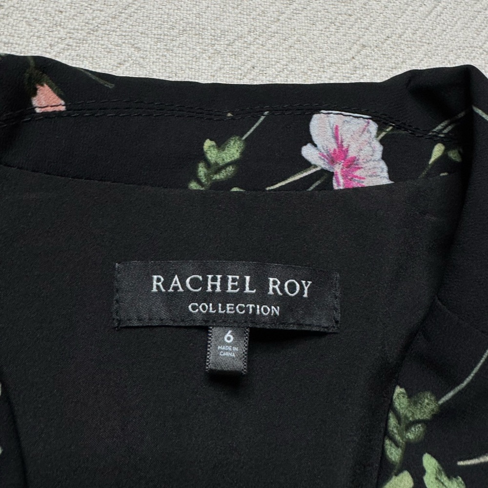 Rachel Roy Dark Floral Chiffon Cascade Ruffle Wrap Dress 8 - Picture 7 of 9